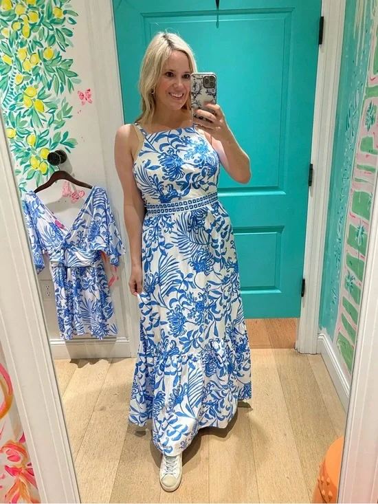 Lilly Pulitzer Charlese Resort White Glisten In The Sun Cotton Halter Maxi Dress - Picture 1 of 8